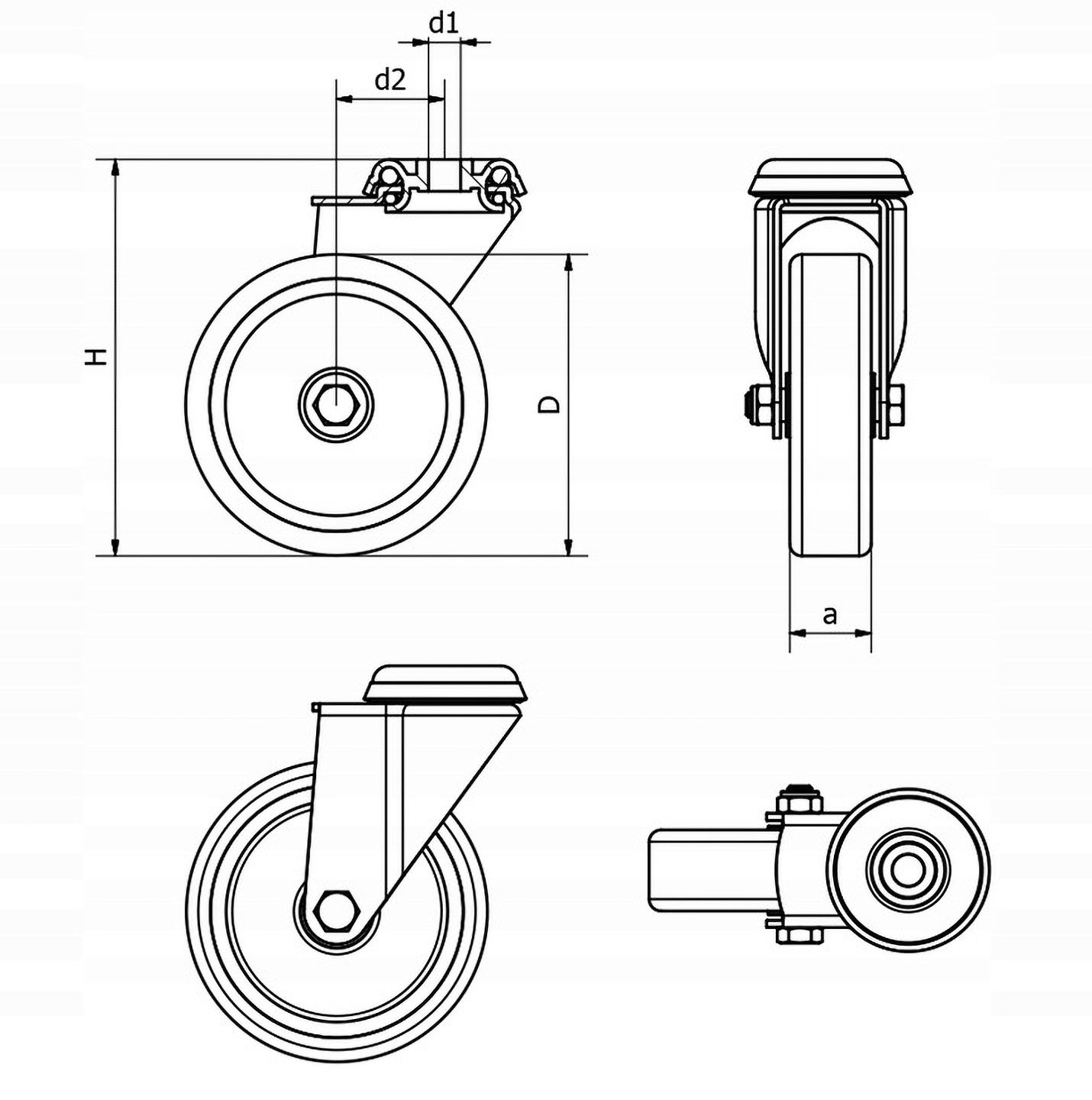ZESTAW JEZDNY 4 KOŁA OBROTOWE KOMPLET HAMULEC PRZEMYSŁOWE MOCNE 100mm 90kg Kod producenta 80.2100.1000273/80.1100.1000273