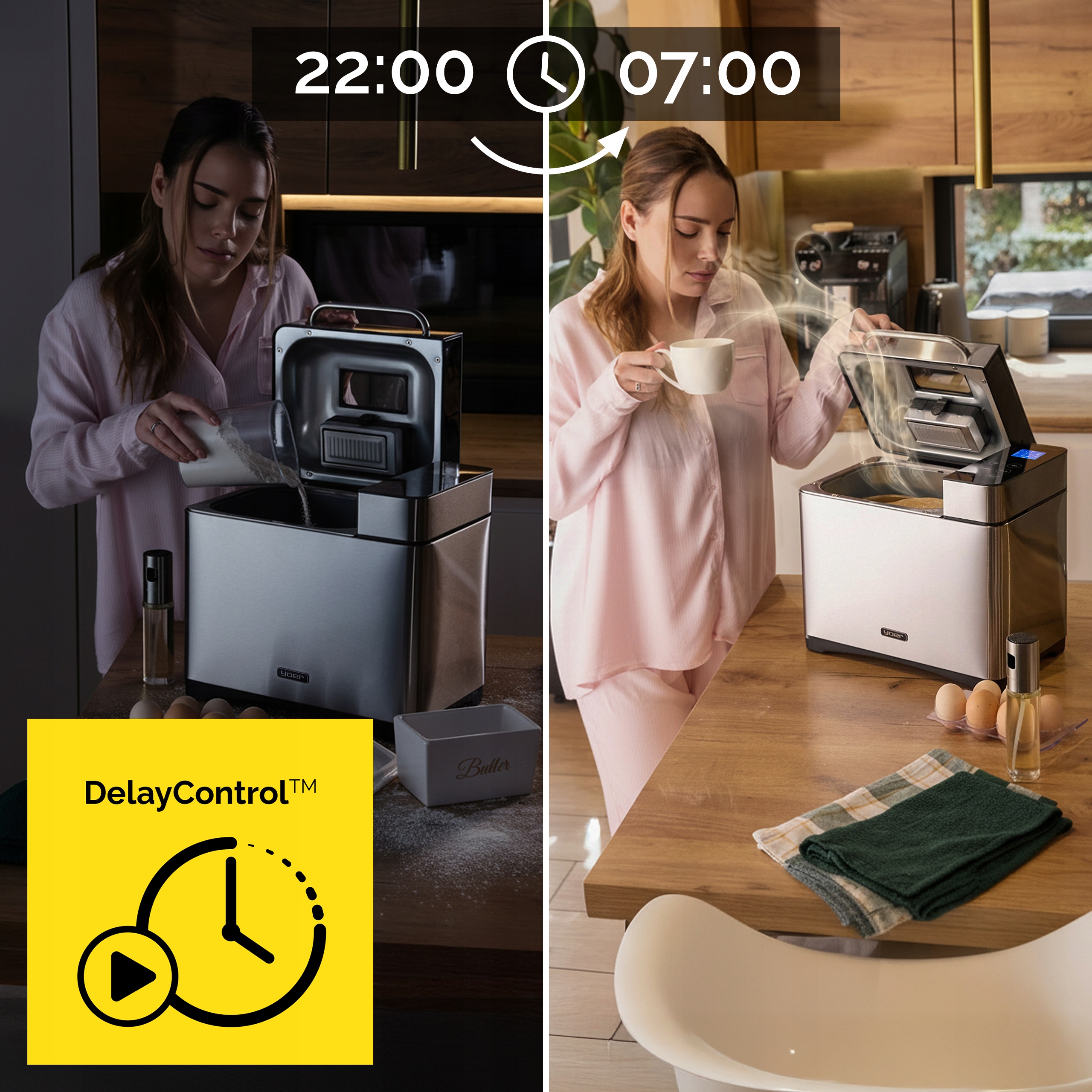 Wypiekacz do chleba Automat Yoer INOX +Przepisy +19 programów +LODY Moc 710 W