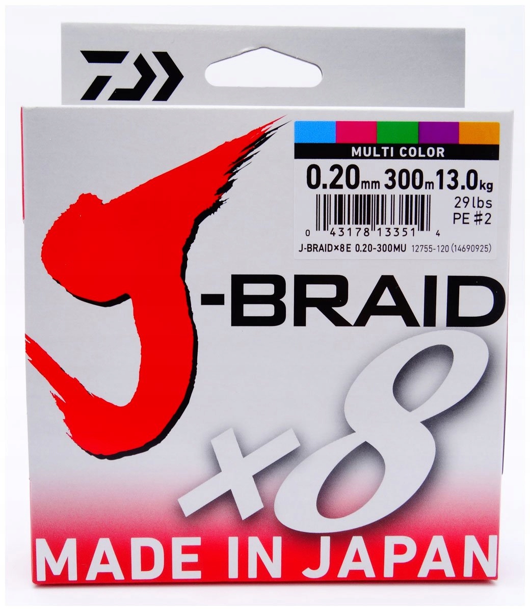 Šňůra Daiwa Multi Color J-braid X8 0.20MM 300M 12755-120