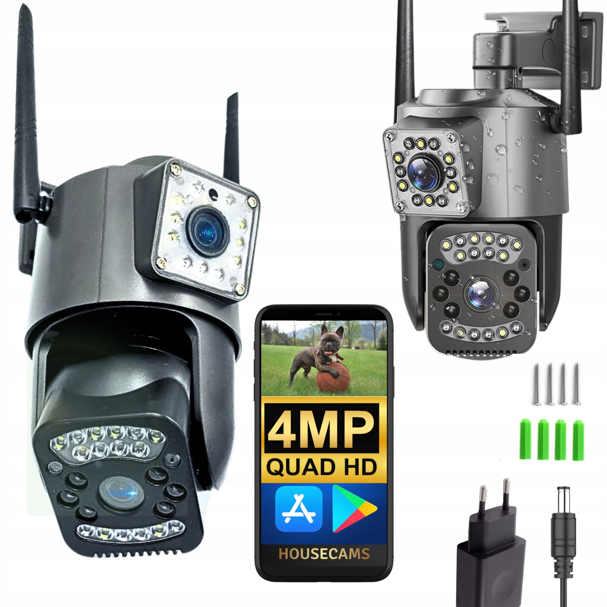 PODWÓJNA KAMERA WIFI IP ZEWNĘTRZNA OBROTOWA 2K ŚLEDZENIE 4MPX DOŚWIETLENIE