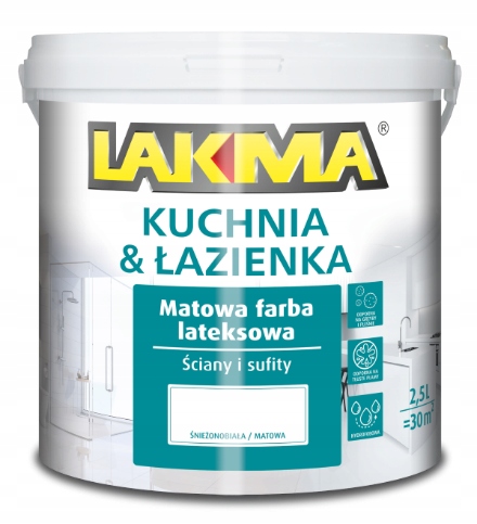 Farba Emulsja Kuchnia & Łazienka Biała Matowa Lakma 2,5 L