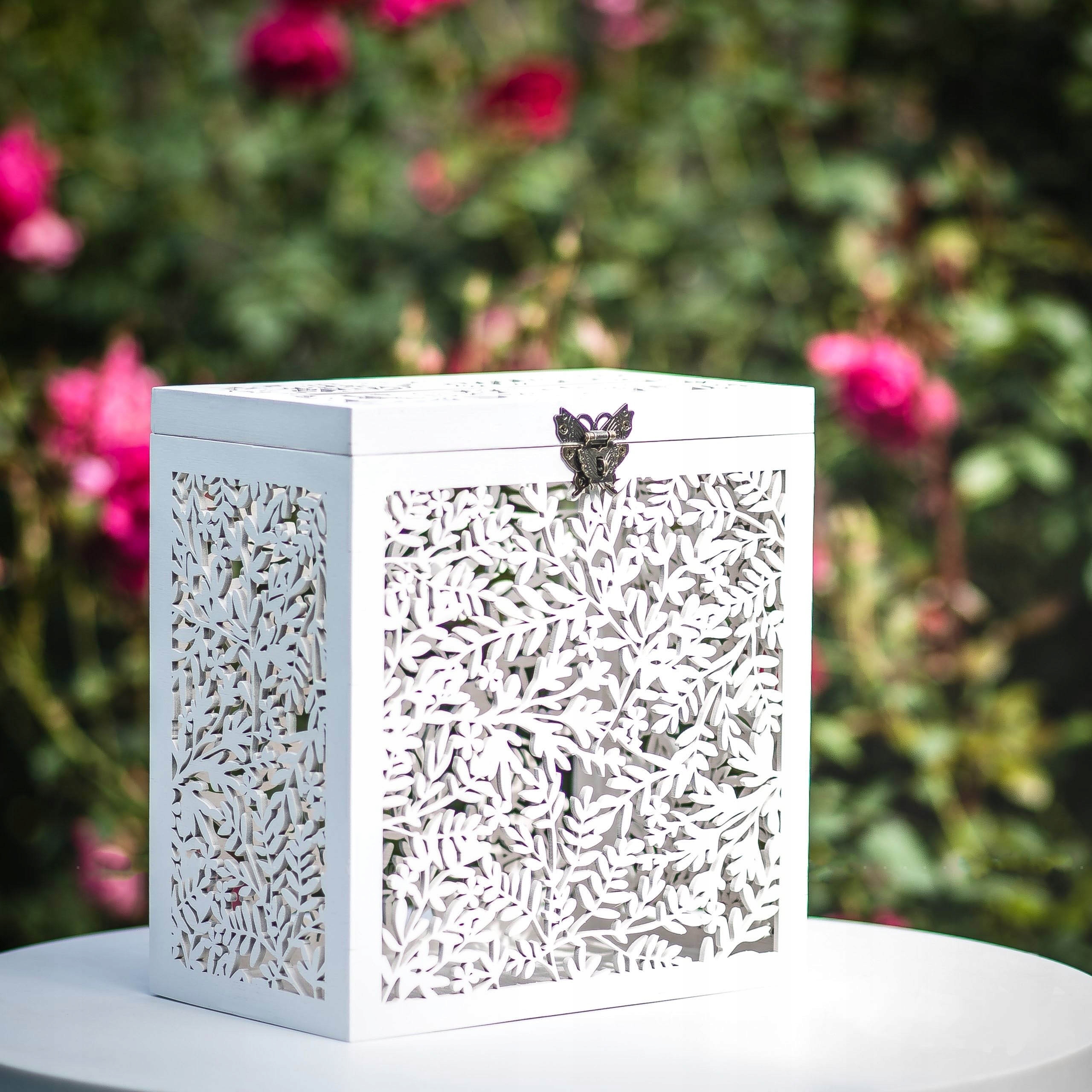 Pudełko NA KOPERTY PIENIĄDZE ŻYCZENIA ŚLUB Ażurowe Głębokość produktu 17 cm