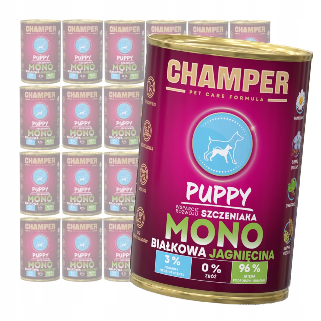 Champer Puppy Monoproteinové 24x400g Vlhké Krmivo pro štěňata s jehněčím masem