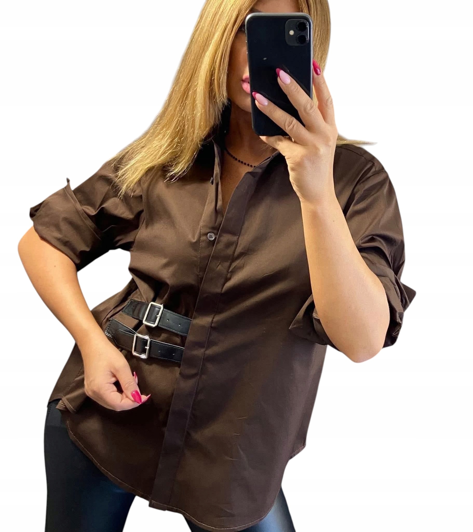 U217 Hladká Košile S Límcem A Vložkou, Hnědá vel. 48 (4XL)