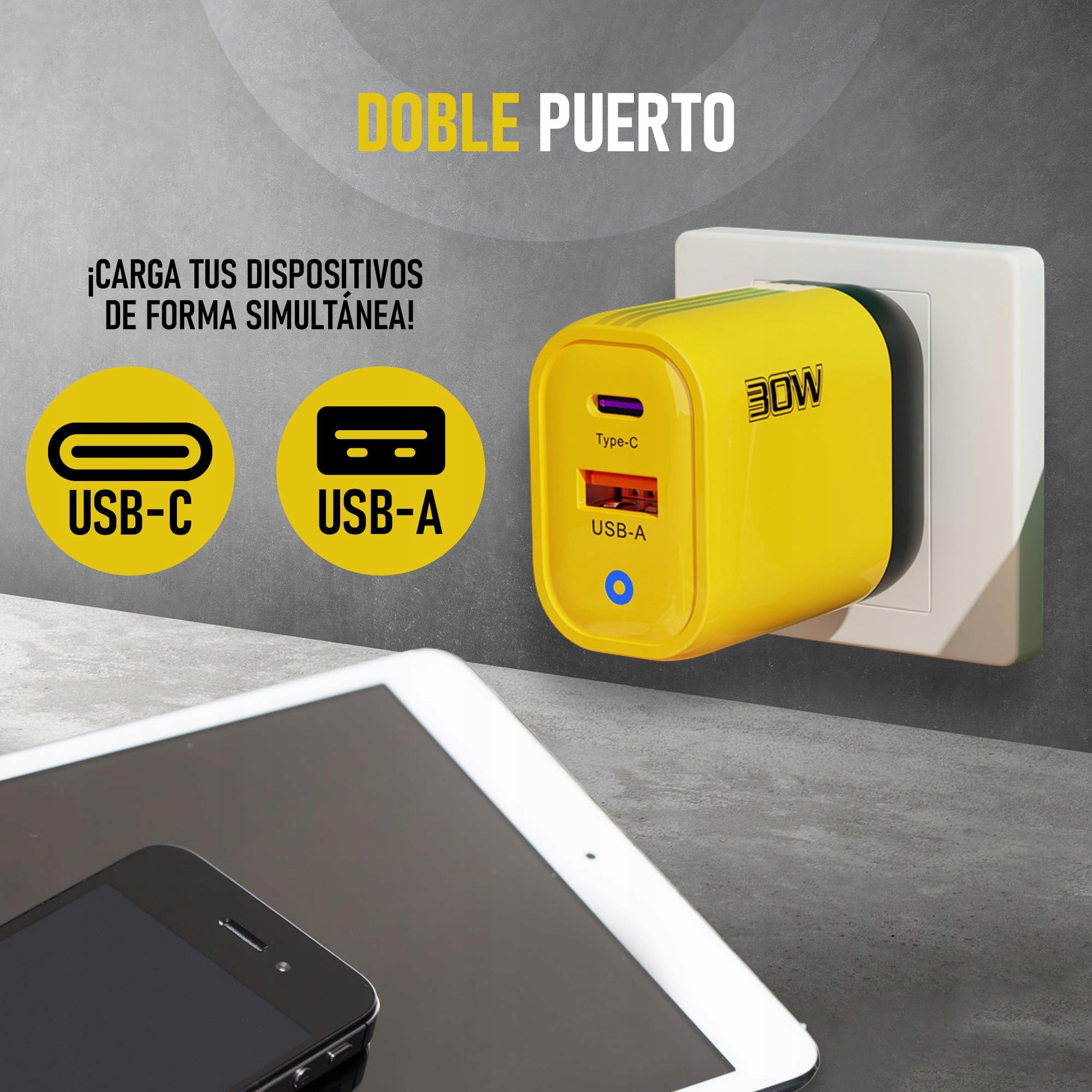 3-STARS Ładowarka USB 30W 2 Porty USBC USBA Szybkie Ładowanie QC 30 Kabel — miniatura 7