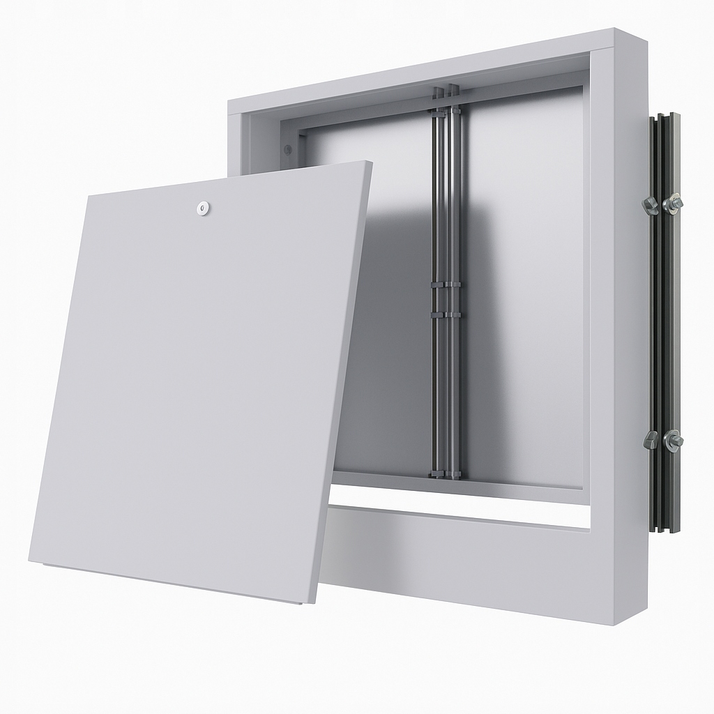 Nástěnná skříňka 5-6 obvody pro podlahový rozdělovač 2 montážní lišty