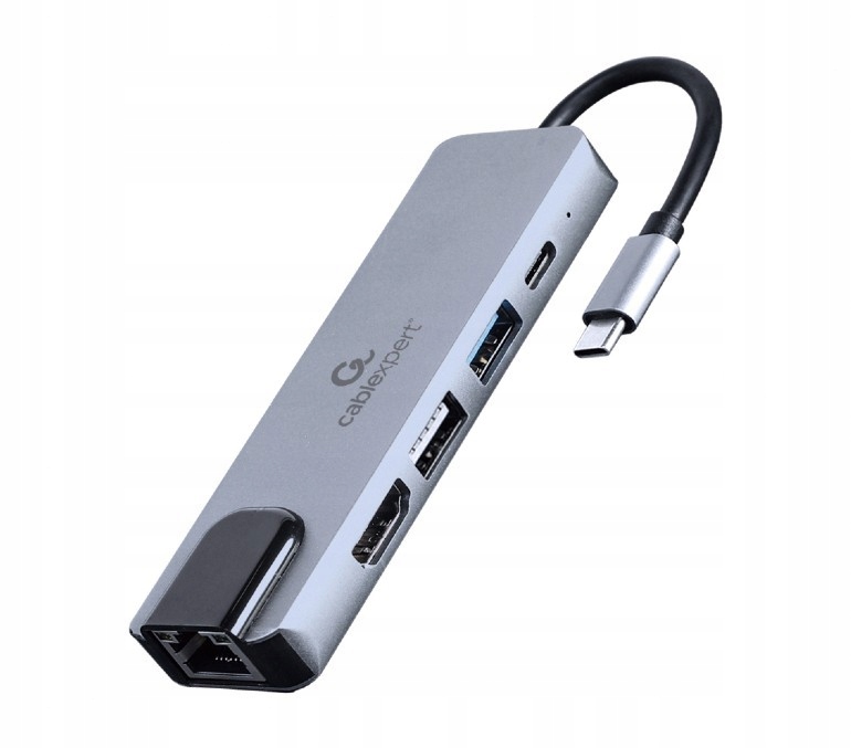 Gembird Víceportový adaptér Usb-c 5v1, Pd, Hdmi, Usb 3.1, Usb 2.0, Lan