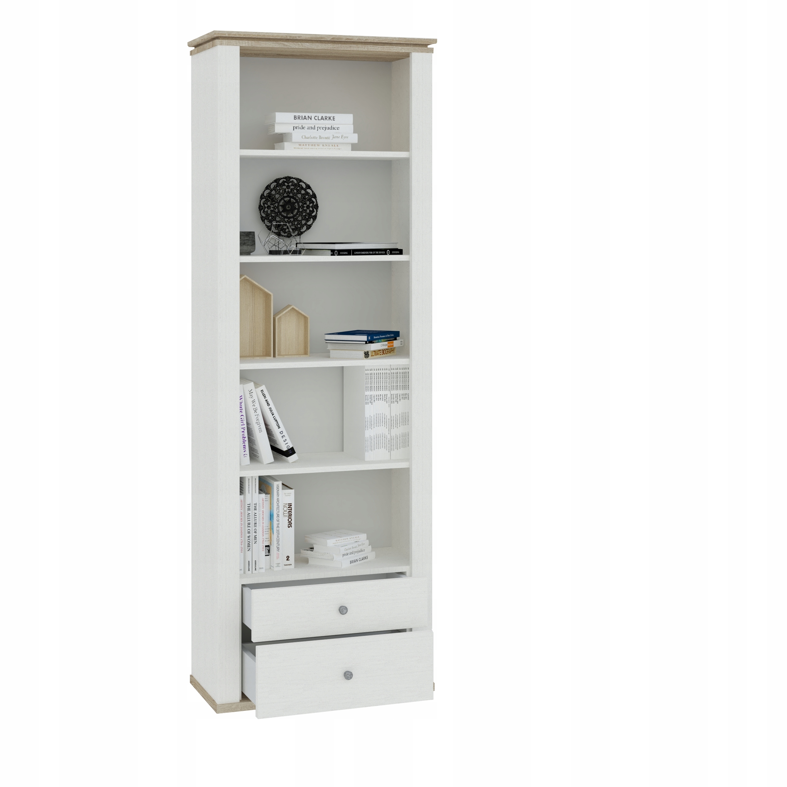 REGAŁ NA KSIĄŻKI BIAŁY Z SZUFLADAMI 68 CM