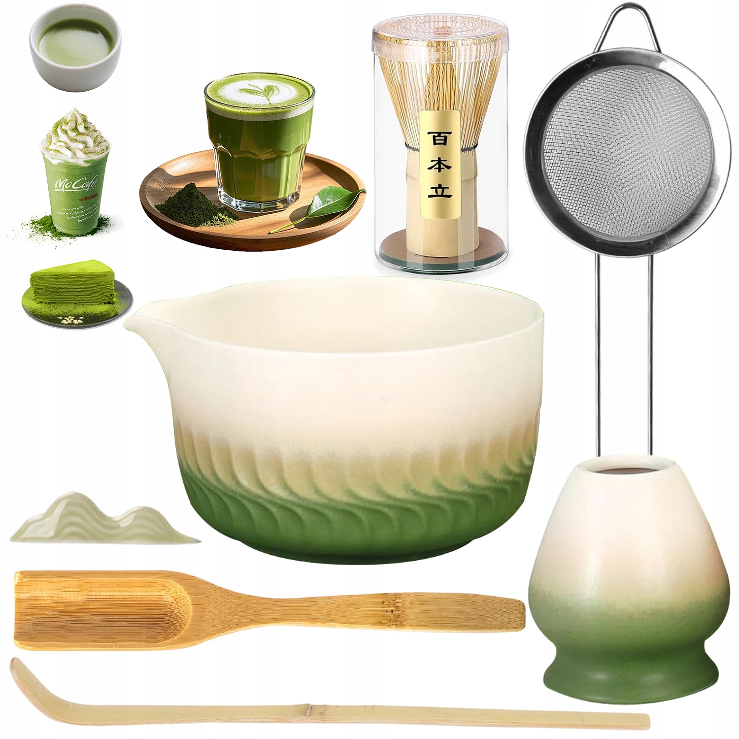 Zestaw Prezentowy Do Herbaty Matcha 7-CZĘŚCIOWY Zestaw Podstawka Łyżeczka