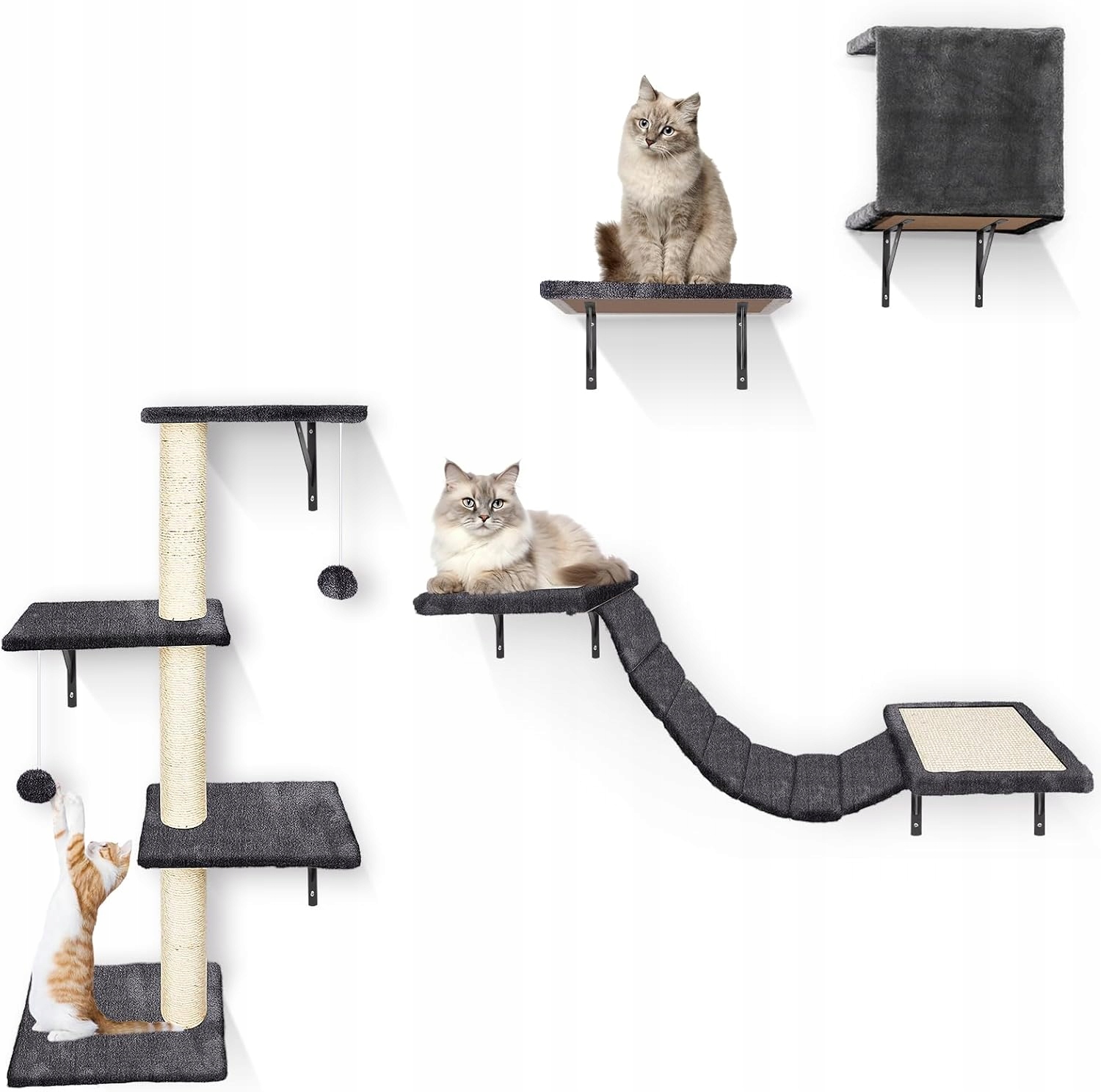 Levně Sada Škrabadlo-lezecká stěna pro kočky, nábytek pro kočky na zeď