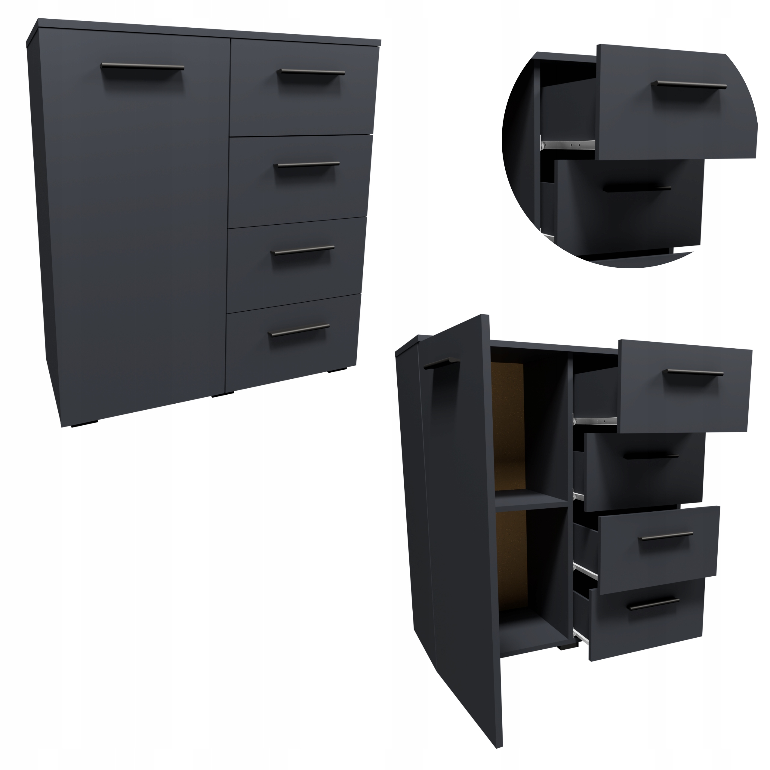 Komoda Helena 80 cm 1D4S Antracit malá šatňa skrinka oblečenie hračky