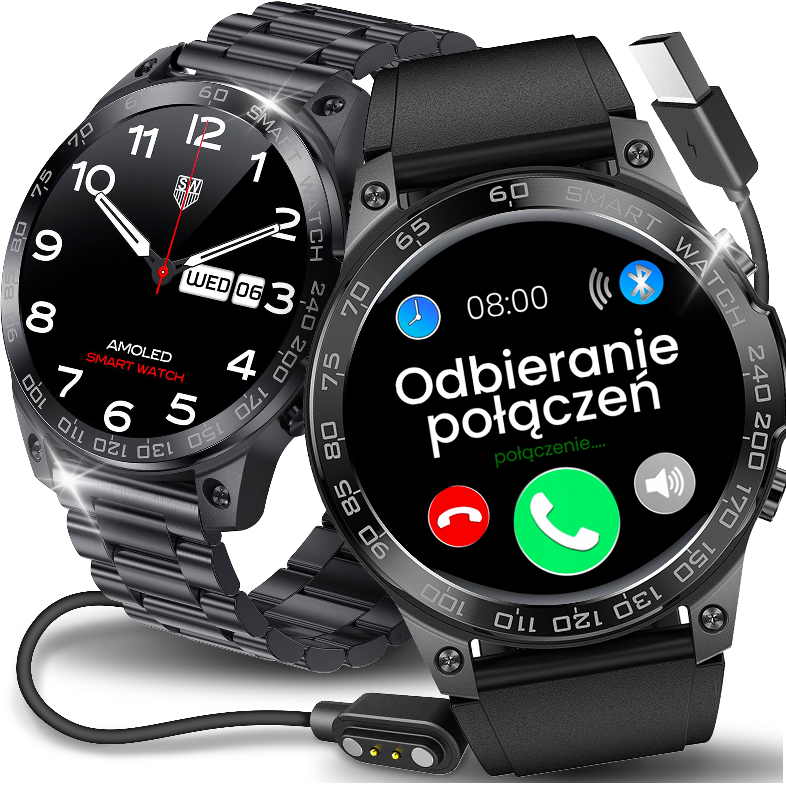 SMARTWATCH ZEGAREK MĘSKI MENU POLSKIE ROZMOWY PULS SMART WATCH AMOLED PL Marka JG Smart