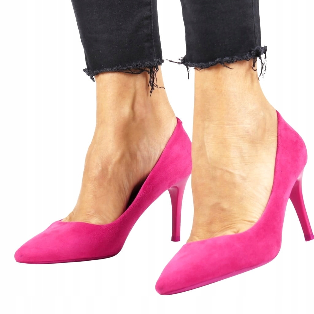 Zamszowe Szpilki Czółenka Obcas Różowe Lekkie Klasyczne Modne