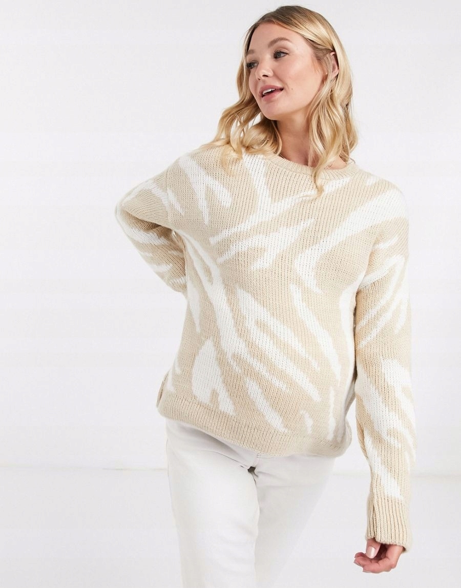 SWETER CIĄŻOWY DAMSKI BEŻOWY PRINT 40 L 1AAN Marka inna