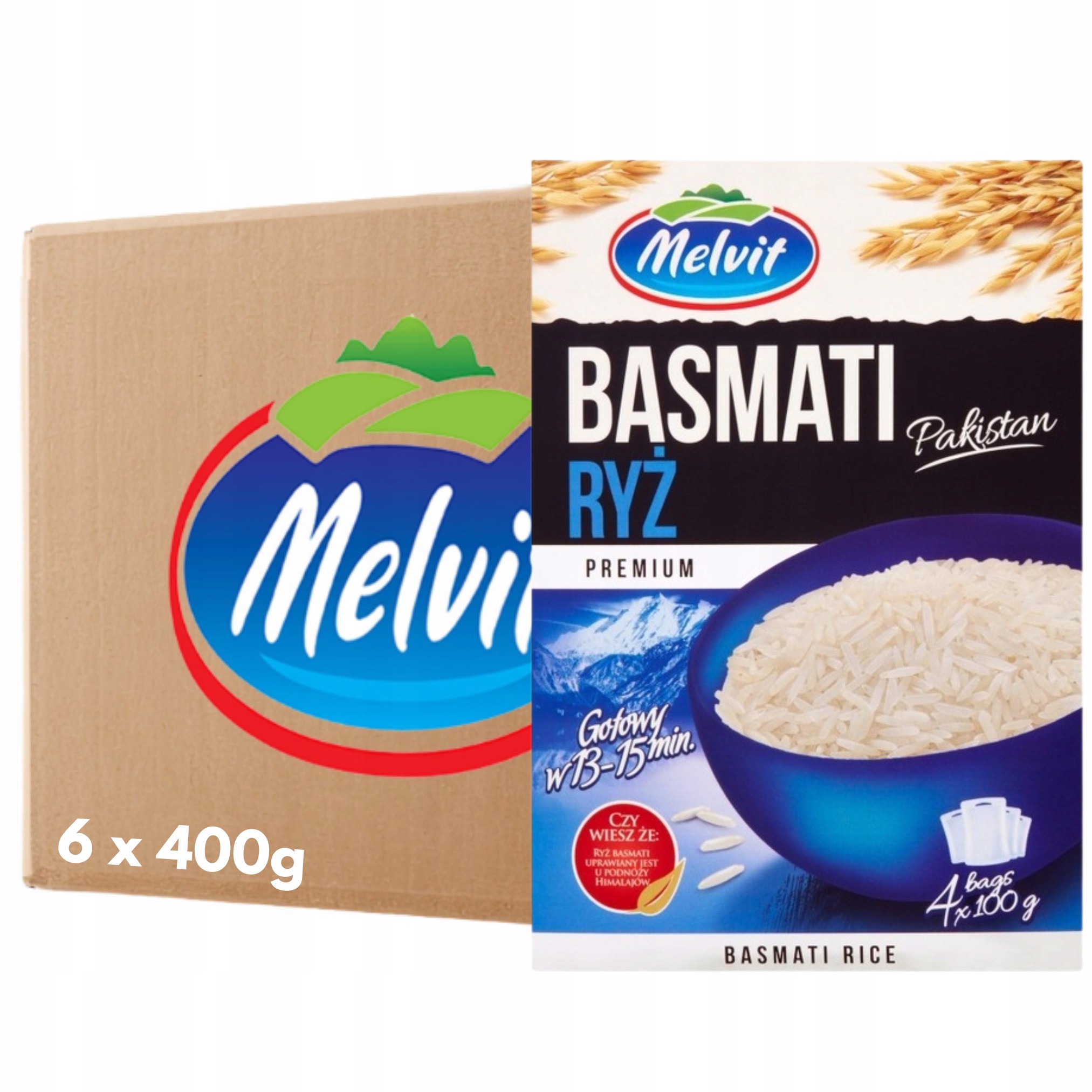 Levně Melvit Premium Rýže Basmati Pákistán 400 g (4 sáčky) x 6 kusů