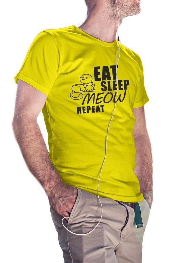 

Koszulka męska Eat Sleep Meow Repeat, żółta 2XL
