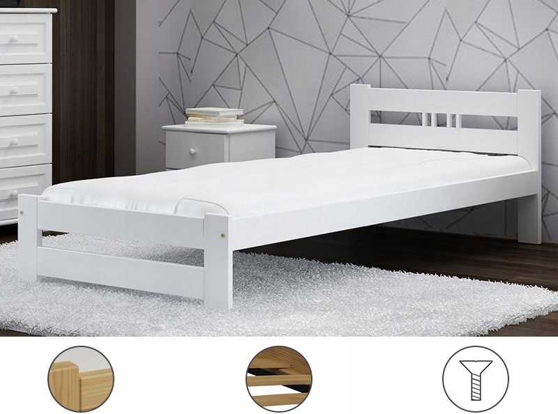 ZESTAW BIAŁE ŁÓŻKO ESM2 90x200 + MATERAC + STELAŻ Marka Meble Magnat