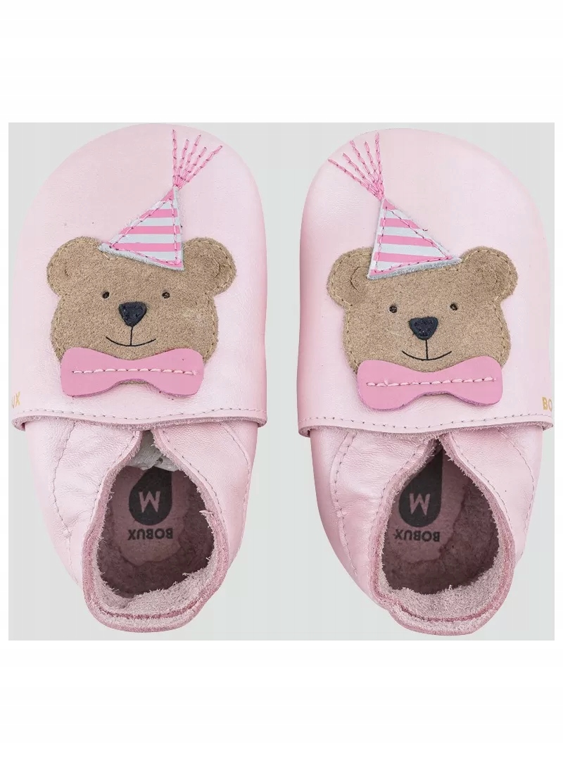 Skórzane Kapcie Bobux Soft Sole Party Bear Blossom Pearl XL