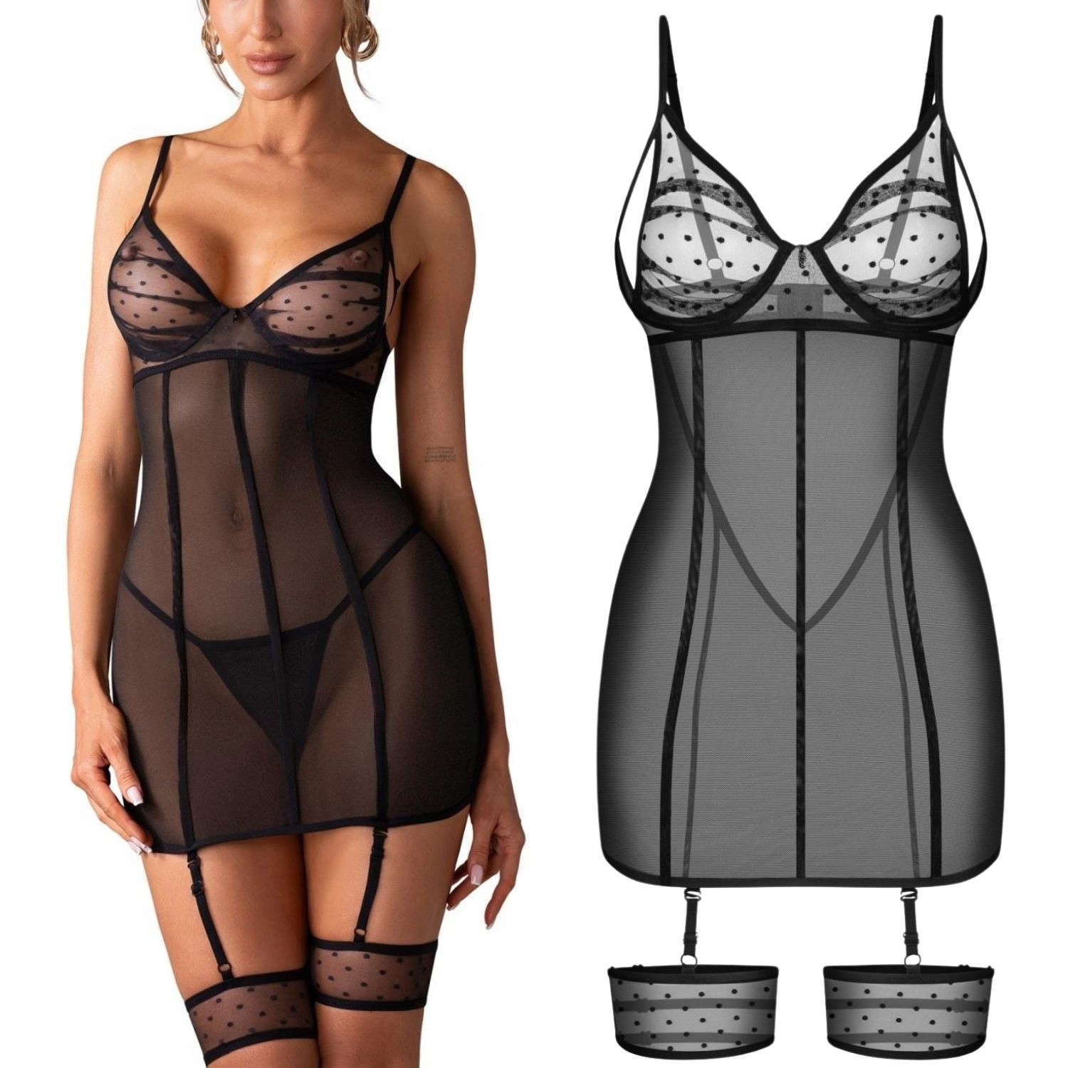 Nuites tričko noční s kosticemi a podvazky S/m Obsessive