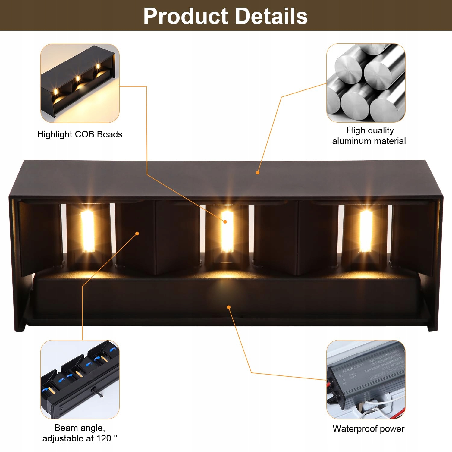 KINGWEN 2PCS 30W Lampa Zewnętrzna IP65 Regulowany Kąt Światła 3000K — miniatura 3