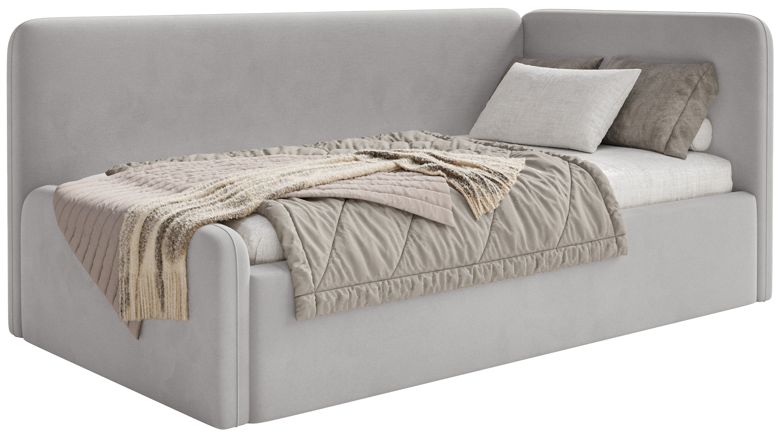 Postel pro mláděž 90x200 cm Fanklo světle šedá velurová pravá matrace