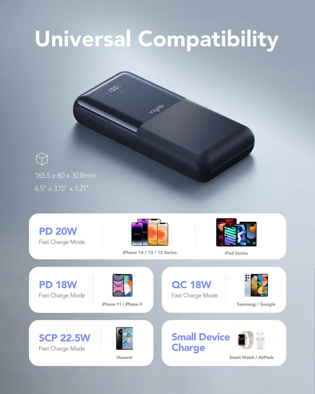 VIYISI Power Bank 20W PD Szybkie Ładowanie USB C LED Wyświetlacz Niebieski — miniatura 7