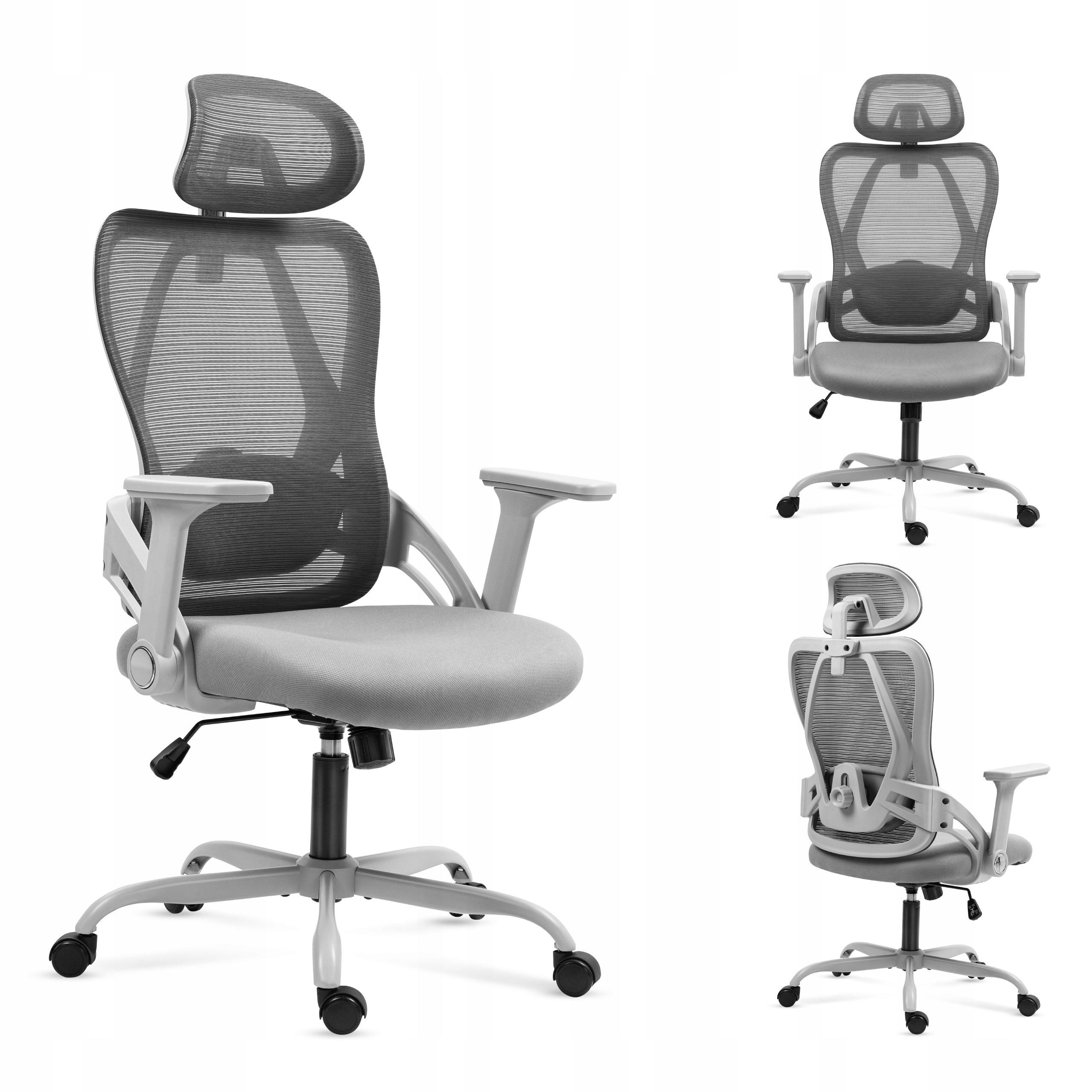 Fotel biurowy ergonomiczny Mark Adler szary obrotowy bujany regulowany