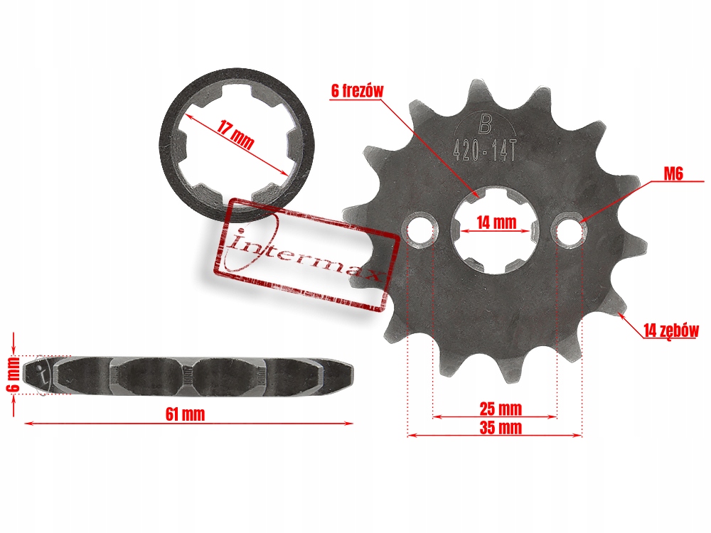 ZĘBATKA ZDAWCZA PRZEDNIA ŁAŃCUCHA 420 14 ZĘBÓW Producent IM Technics
