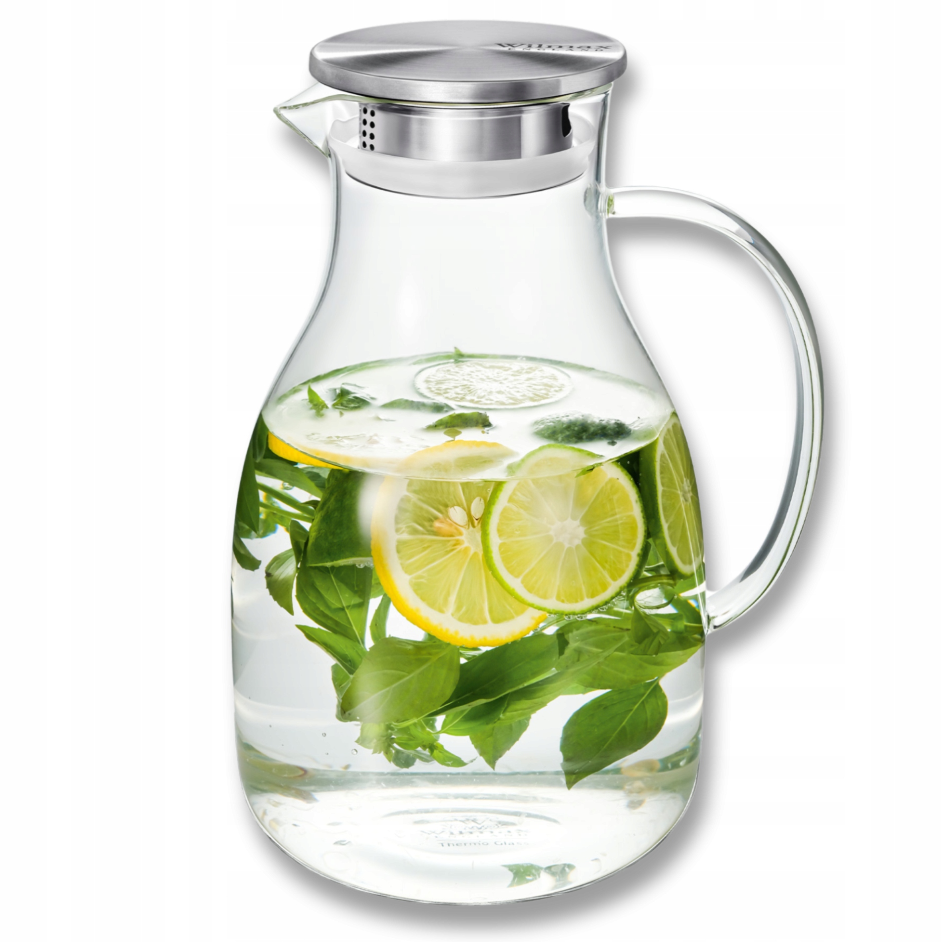 Skleněná konvice na vodu, čaj a nápoje Velká s kovovým víkem 2,4L Wilmax