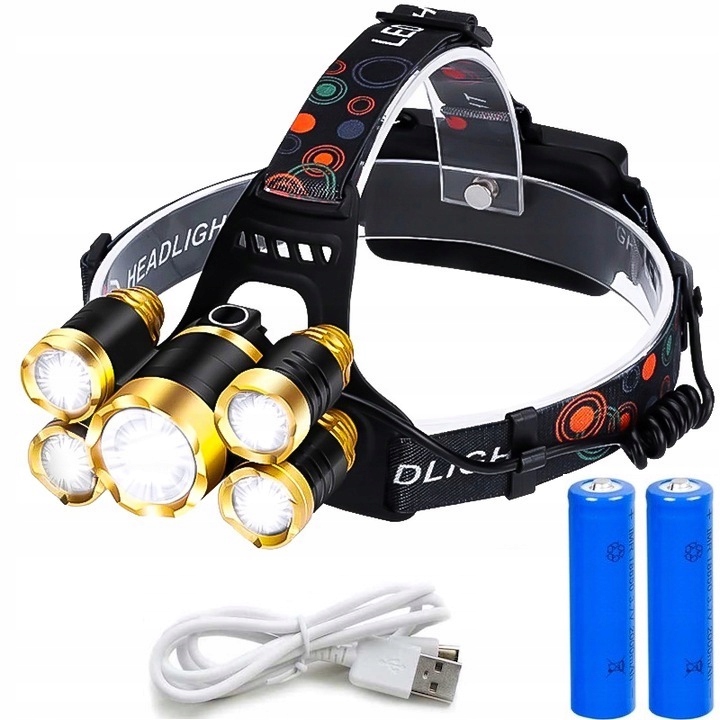

Latarka Czołowa 5 x Led T6 Czołówka Akumulatorki