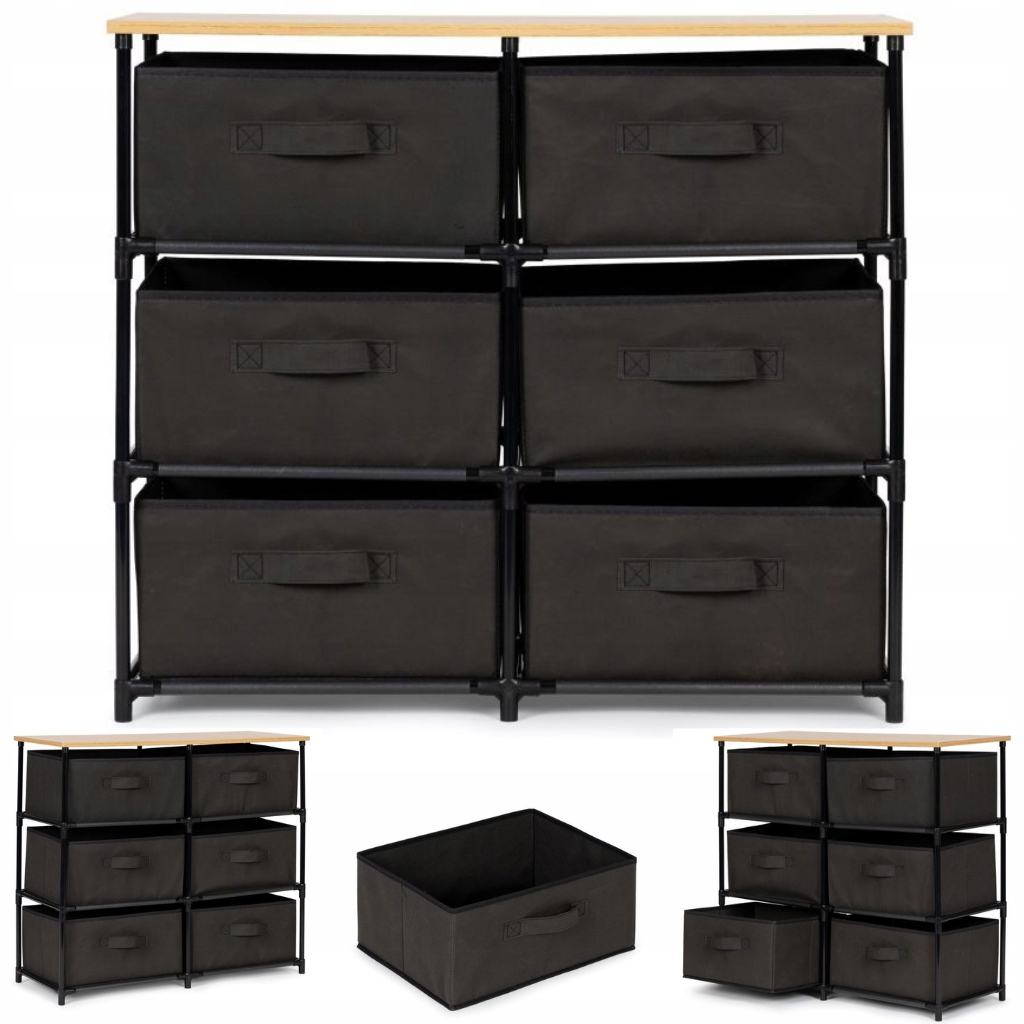 SZAFKA TEKSTYLNA, MATERIAŁOWA, REGAŁ, 6 KOSZY, SZARY