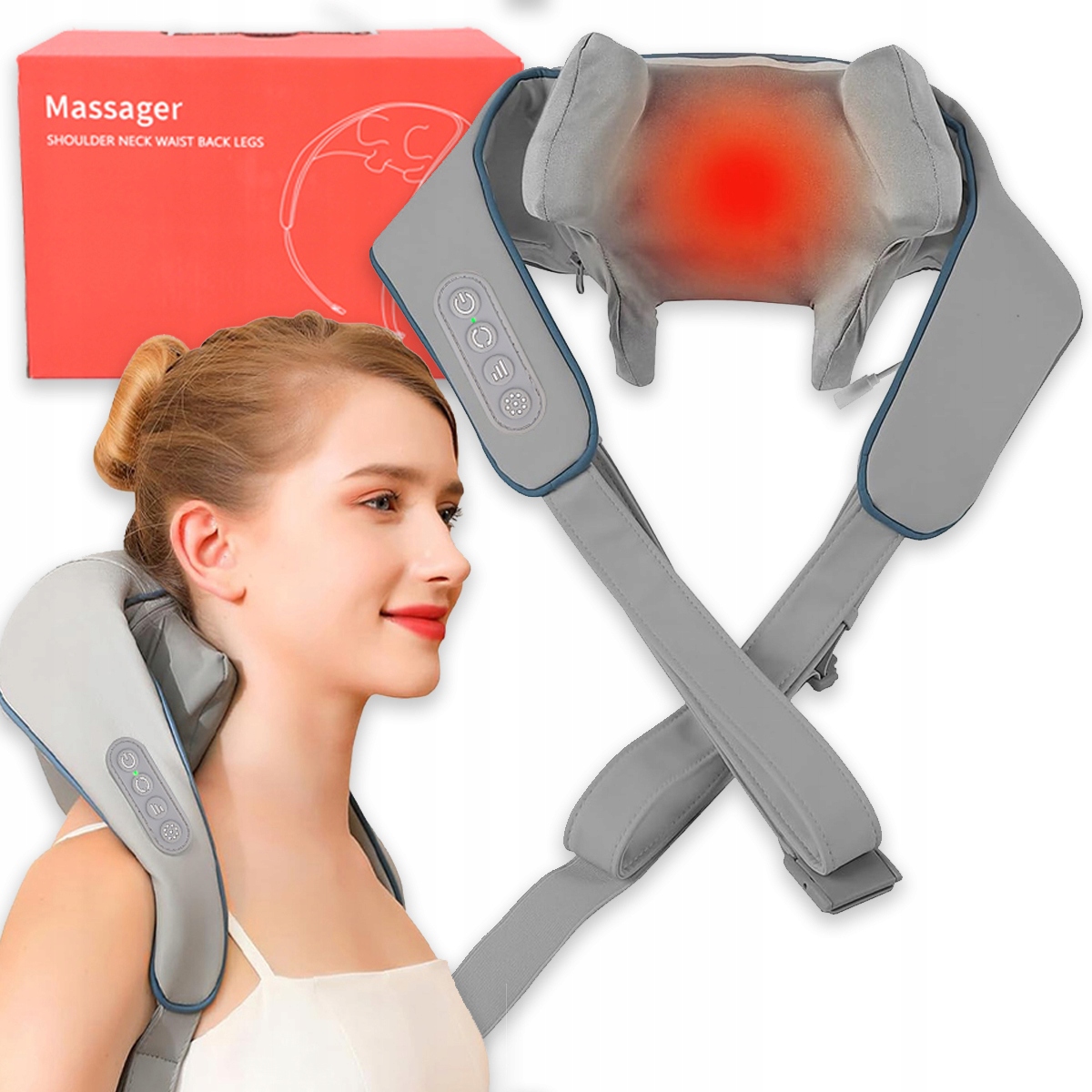 Masażer Bezprzewodowy Do Szyi Karku Pleców Grzejący Shiatsu Na Akumulator