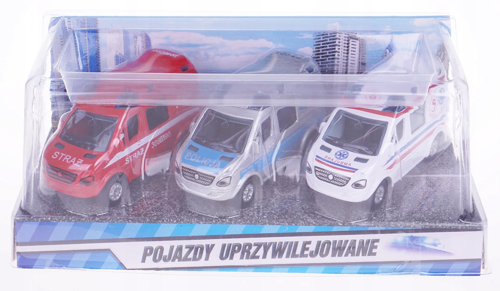 ZESTAW 3 MODELE METALOWE KARETKA POLICJA STRAŻ VAN EAN (GTIN) 5907700693363