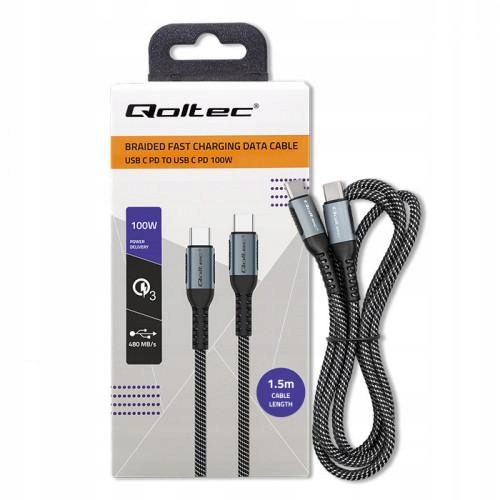Kabel Usb 2.0 typ C 100W Pd Qc 3.0 Qoltec 1,5 m czarno-biały