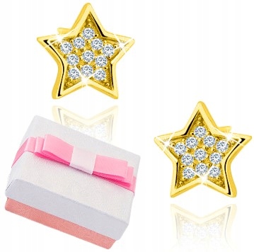 PIĘKNE KOLCZYKI SREBRNE WKRĘTKI POZŁACANE GWIAZDKI - IDEALNA OZDOBA