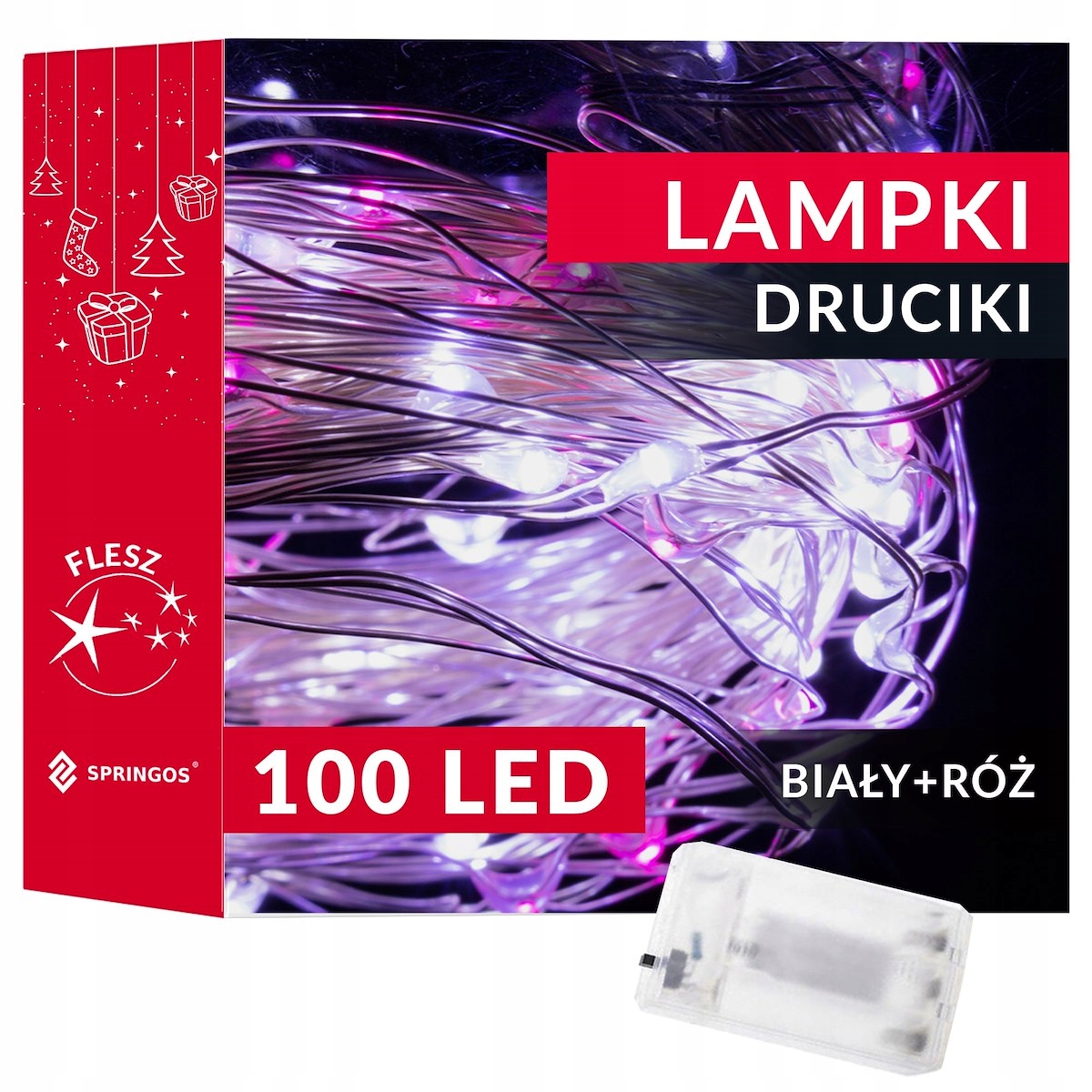 

Lampki Na Choinkę Baterie 100 Mikro Led Róż Biały