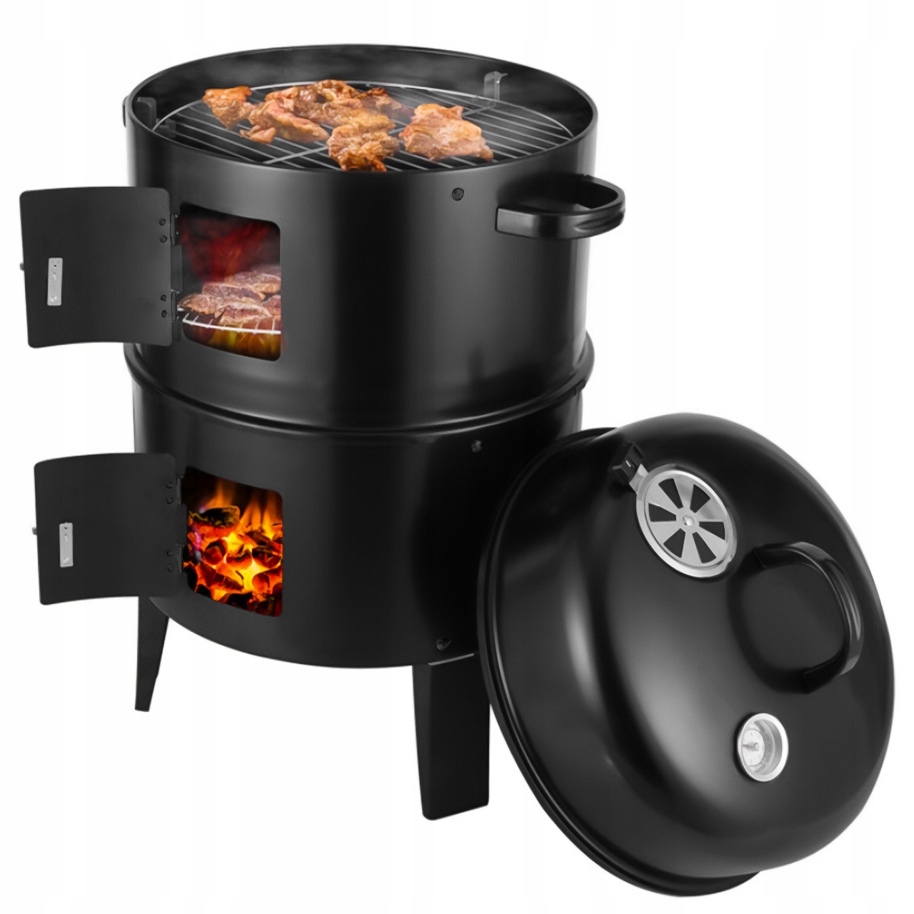 GRILL WĘDZARNIA OGRODOWY WĘGLOWY PALENISKO 3W1 TERMOMETR 3 RUSZTY Waga 5 kg