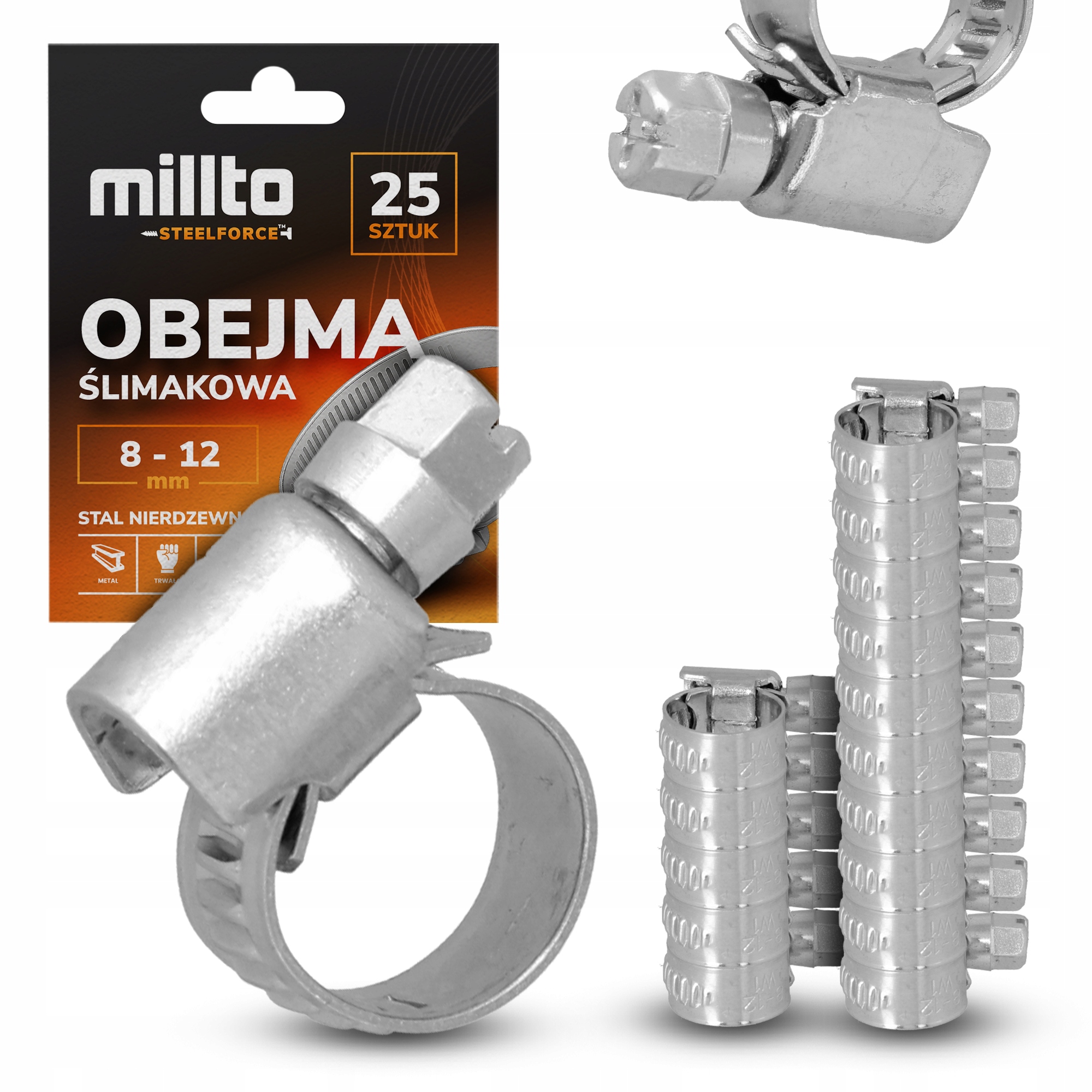 25x Opaska Zaciskowa Metalowa 8-12 mm Cybant Obejma Ślimakowa Skręcana Nq-m