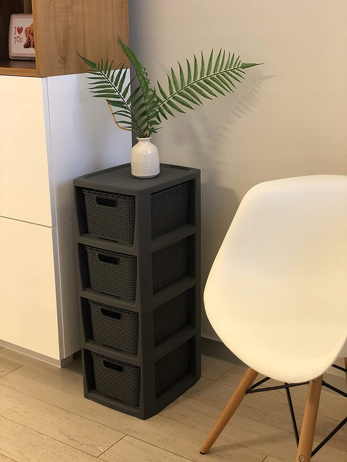 BRANQ - Regał łazienkowy - Rattan - 4x koszyki kosze - komoda słupek szafka Głębokość mebla 29.3 cm