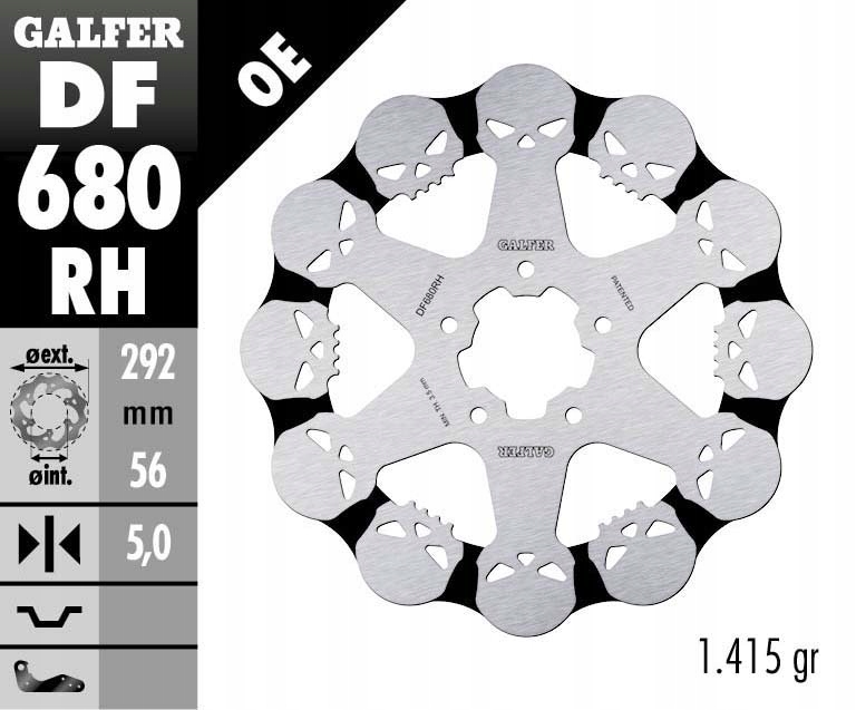 Galfer Predný brzdový kotúč Harley-Davidson (292X56X5) Plávajúci Skull (w