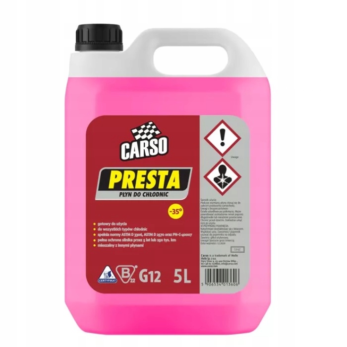 Płyn do Chłodnic Czerwony 5L -35°C G12 K2 Carso do układu Chłodzenia Różowy