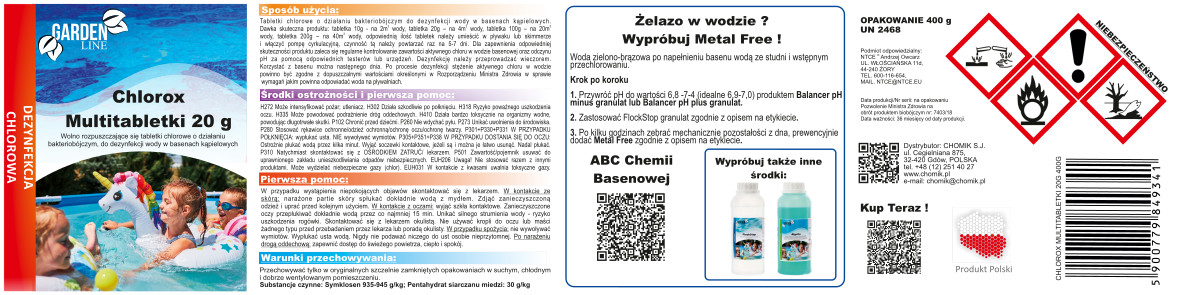 ZESTAW BASEN CHLOR MULTI TABLETKI 400g DOZOWNIK Marka GardenLine