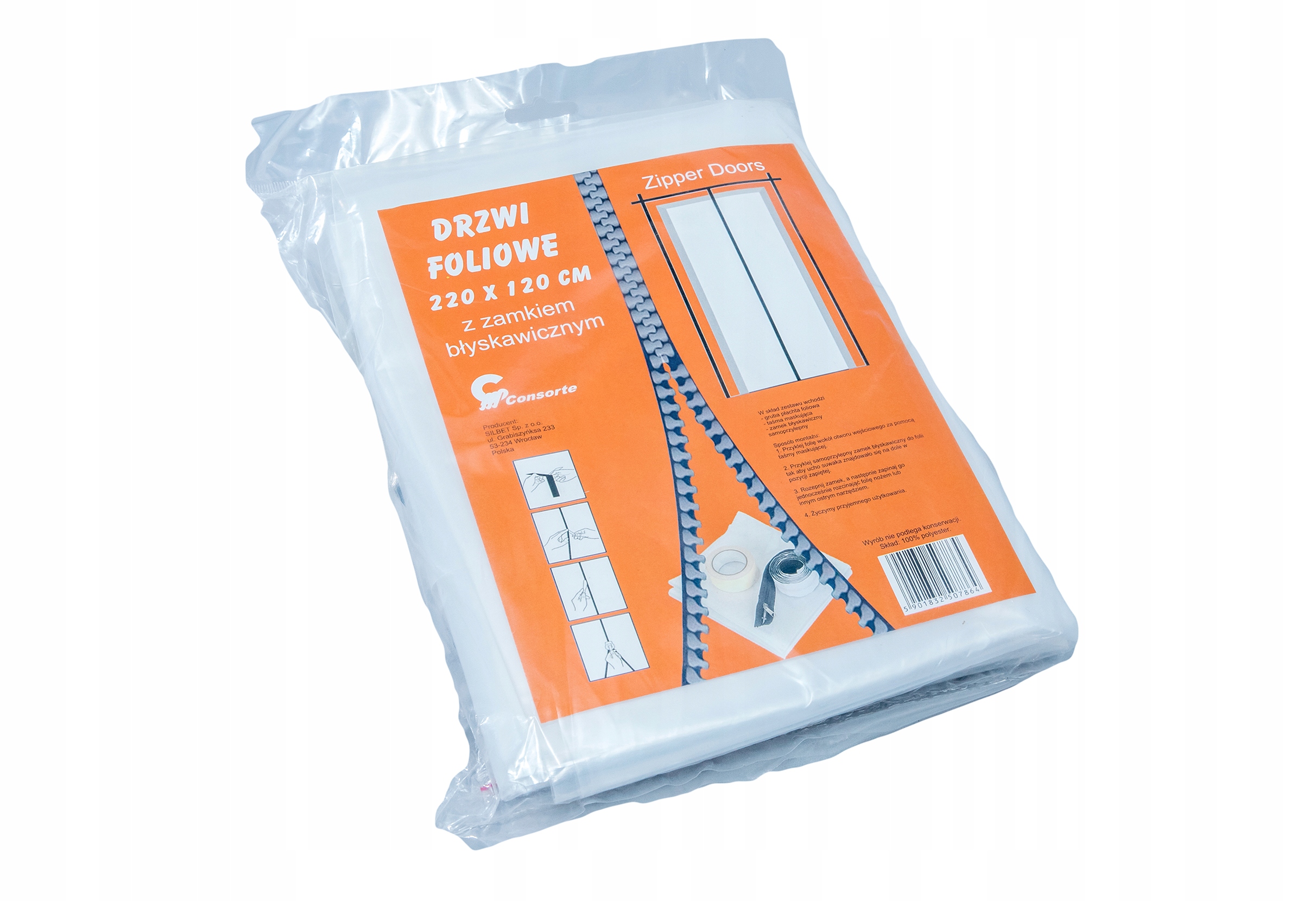 DRZWI , FOLIA PRZECIWPYŁOWA Z ZAMKIEM ,TAŚMĄ Wysokość produktu 220 cm
