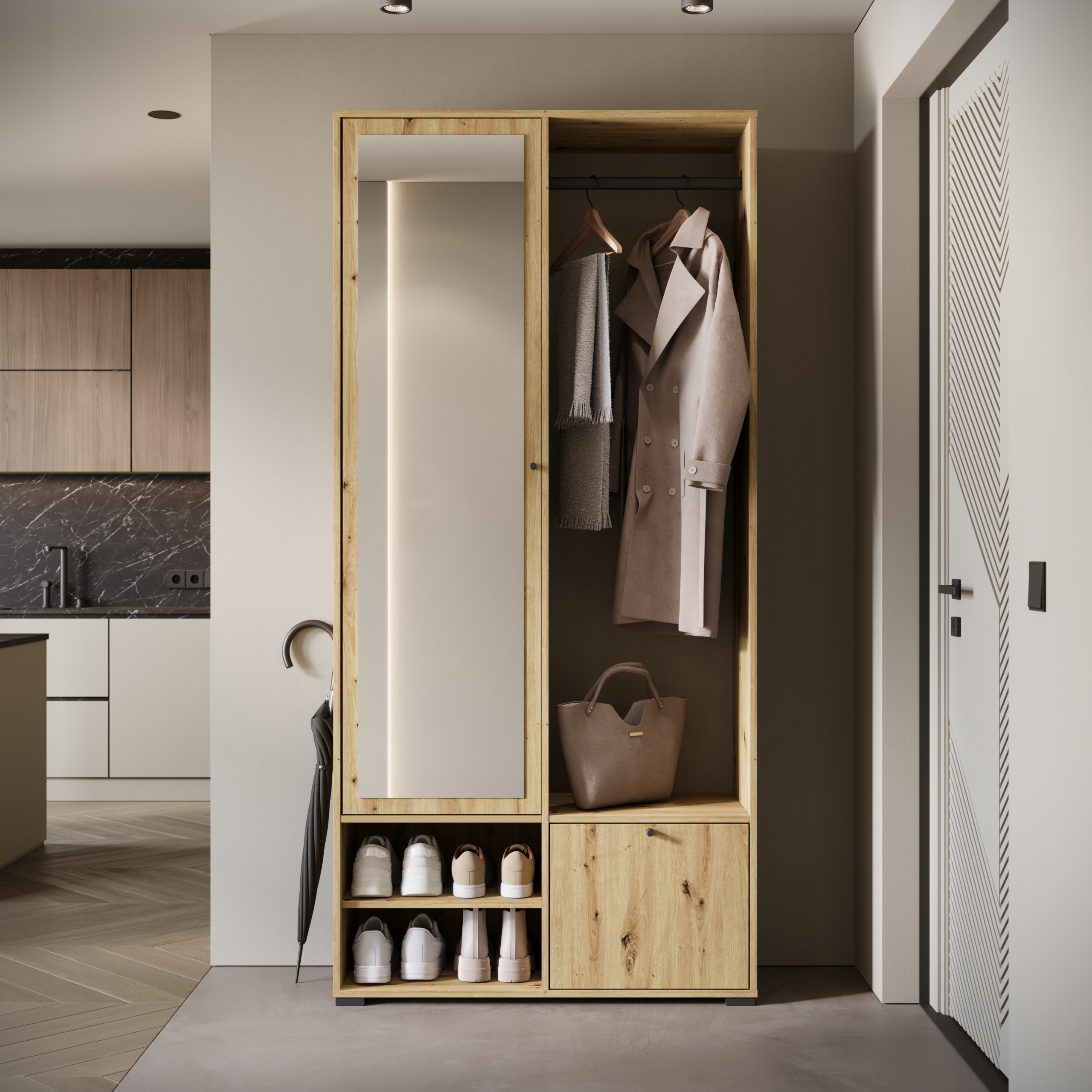 Garderoba DINO, lustro, wieszak DĄB ARTISAN Marka KING-Meble