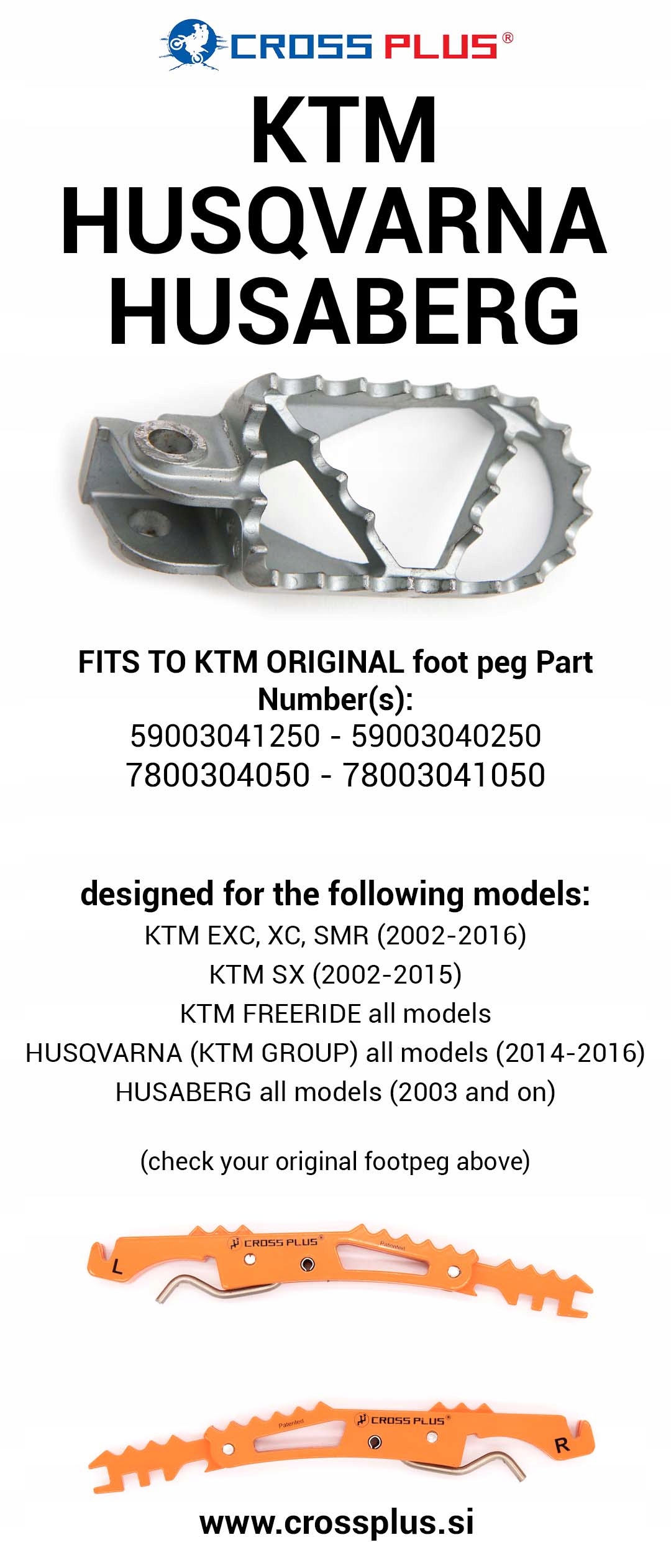 CPKTM16OR - Cross plus пасажирські підніжки KTM EXC SXF multitool