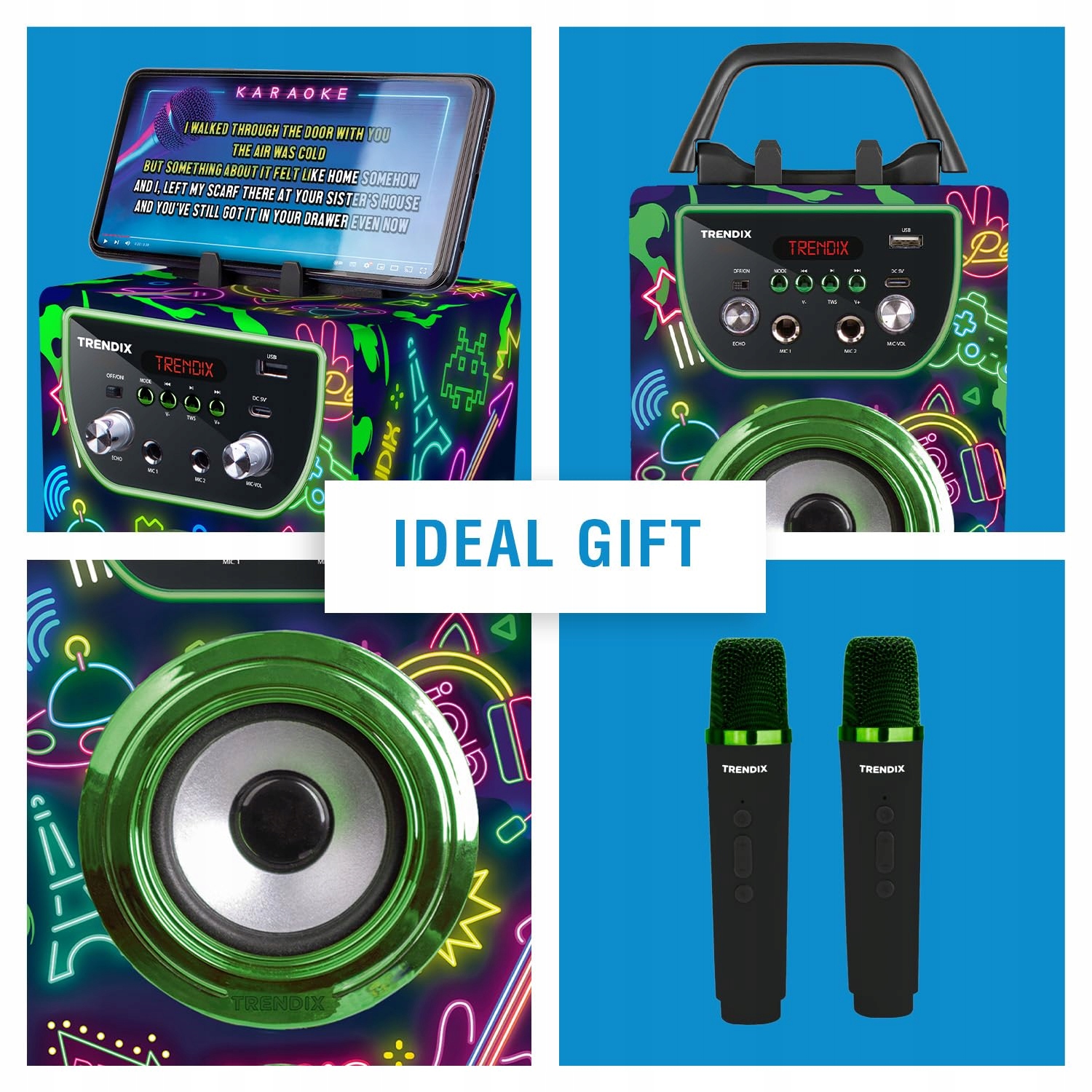 TRENDIX Karaoke Dla Dzieci Neon Świat Z 2 Mikrofonami Różowy Bluetooth USB — miniatura 2
