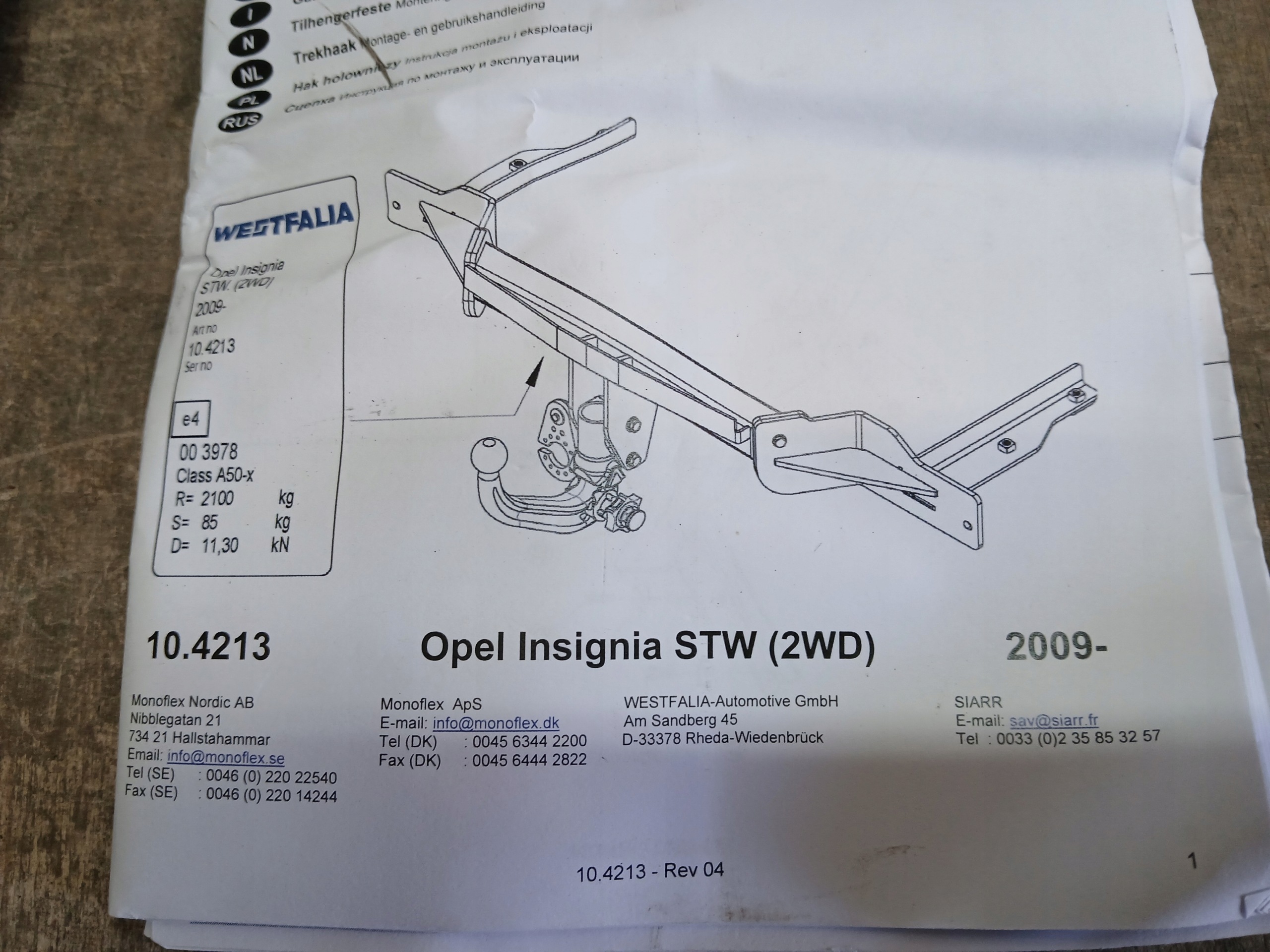 Gancio traino OPEL INSIGNIA A KOMBI 314390600001