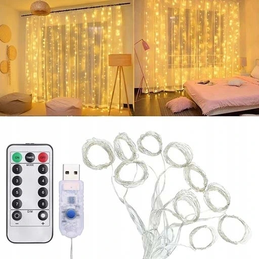 KURTYNA ŚWIETLNA LAMPKI 300LED PILOT GIRLANDA 3x3m