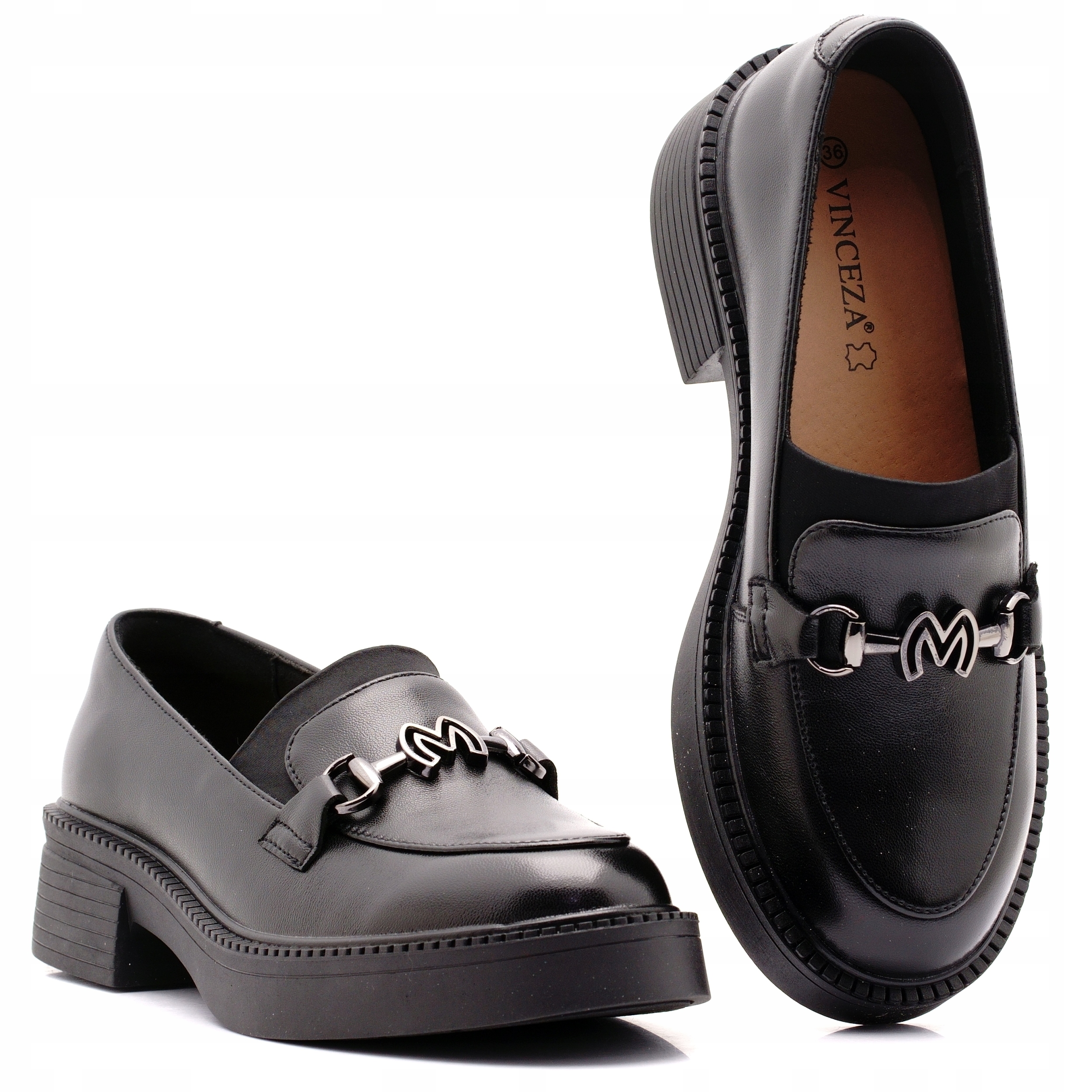 Vinceza Buty Damskie Mokasyny Lordsy Półbuty Skórzane Czarne 39985 37