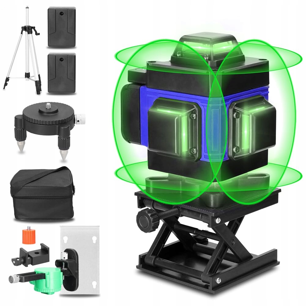 Křížový Laser Laserová vodováha 16 linek Stativ 120 cm 4D Zelená 2xAKU